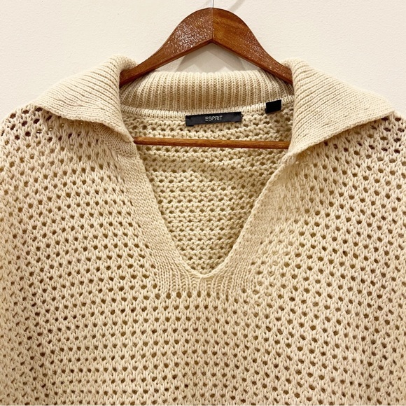 Esprit Open Knit Crochet Top Medium Cream Wool Alpaca Blend Boho Made In Italy - Picture 3 of 10